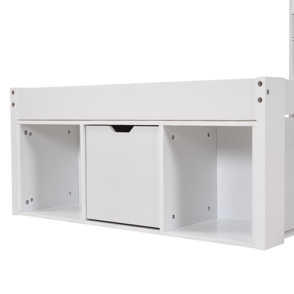 DESMIU Letto per bambini 90 × 200 cm 1 posto con USB, Type-C e vani contenitori, senza materasso, bianco