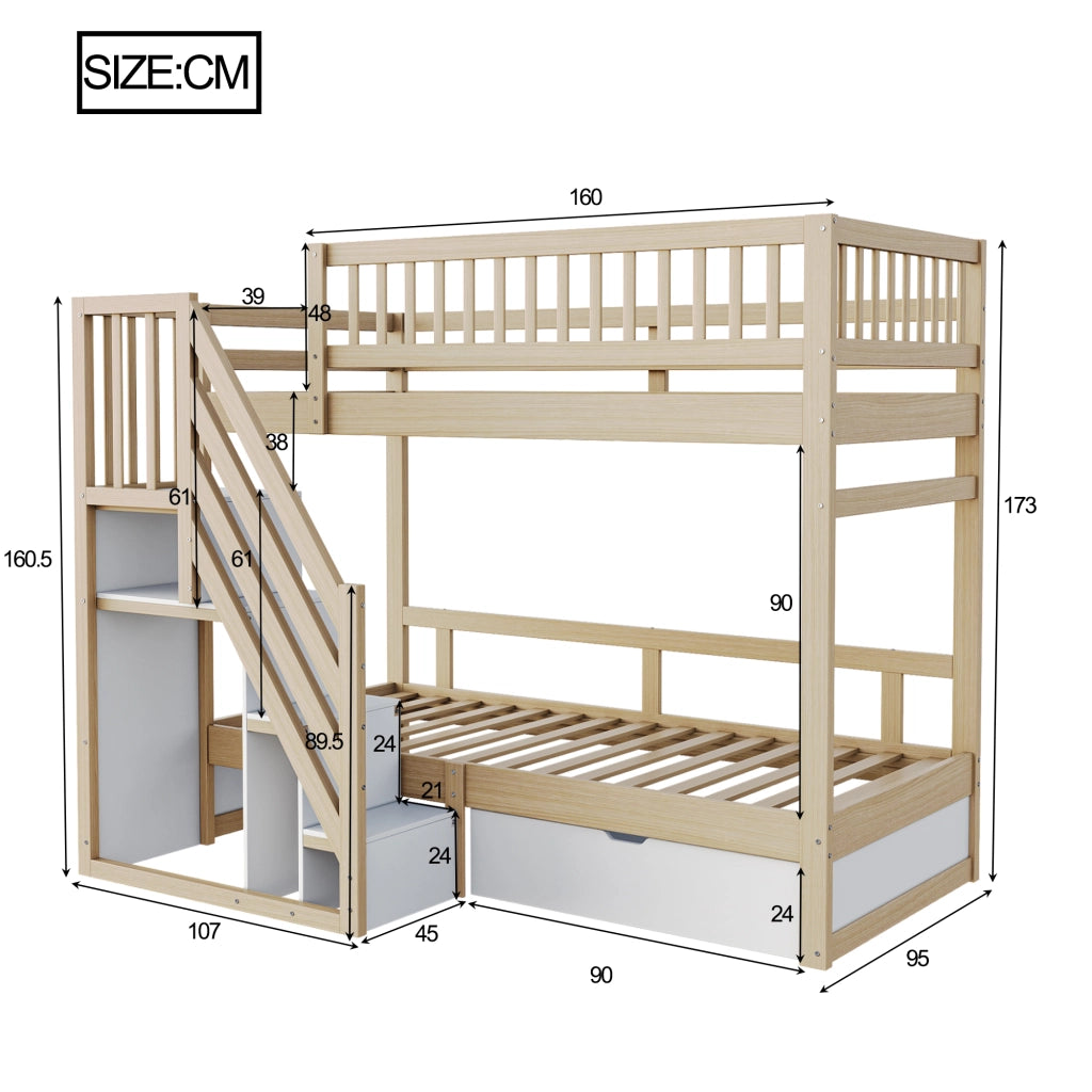 LETTO a castello 90x200 cm in legno, bianco/grigio/effetto legno
