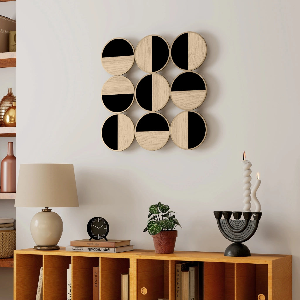 Decorazione murale metallo dischi design ¨C zephmum ¨C naturale nero 60x60 cm