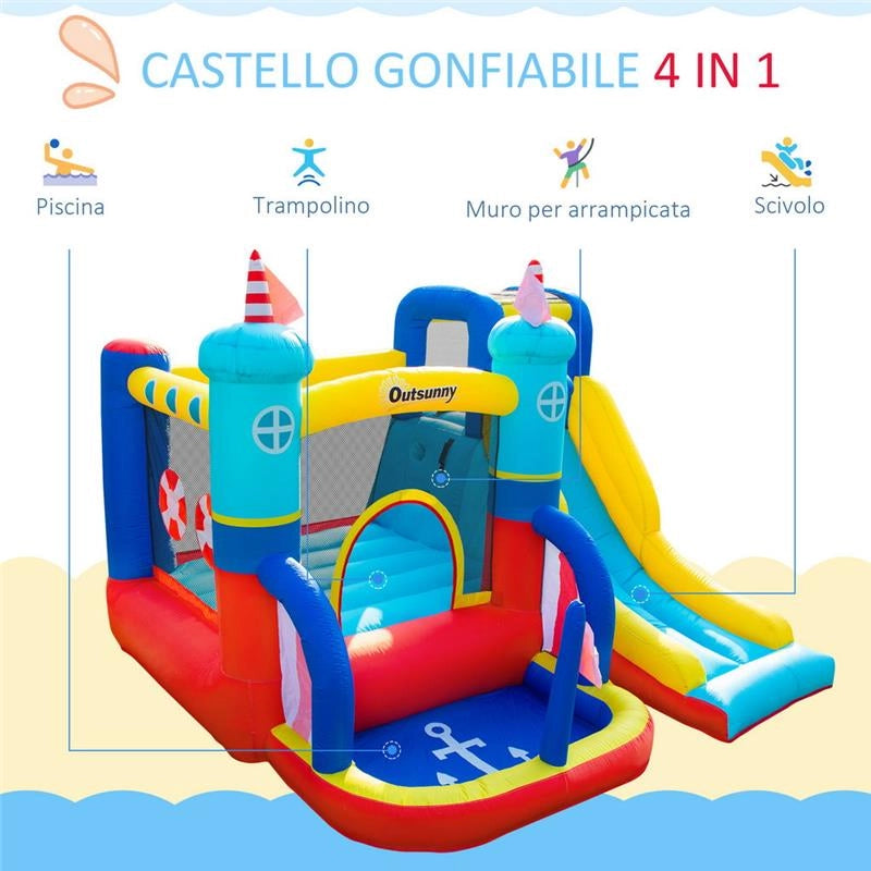 CASTELLO GONFIABILE 4 IN 1 CON SCIVOLO E PISCINA 265 X 260 X 200 CM MULTICOLORE