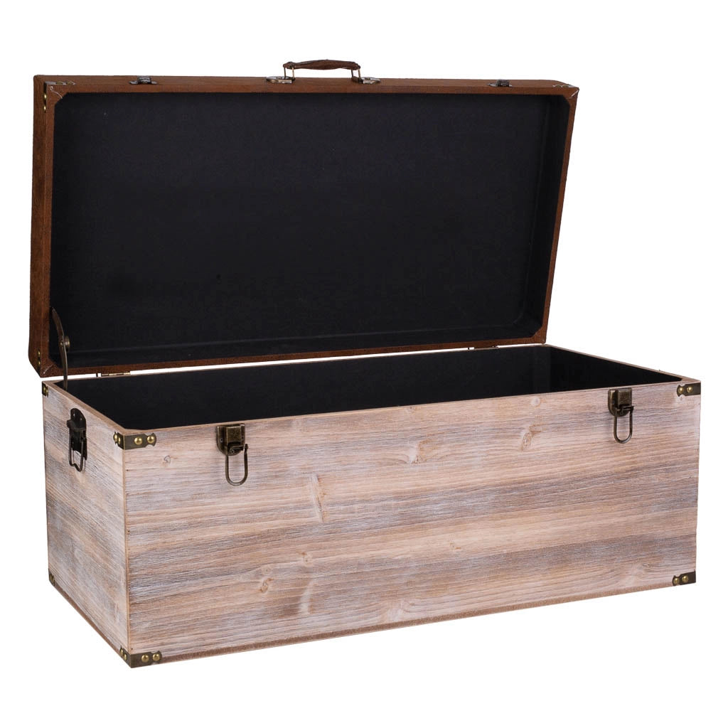 Baule in legno e Sgabello in similpelle marrone 80x40x38h