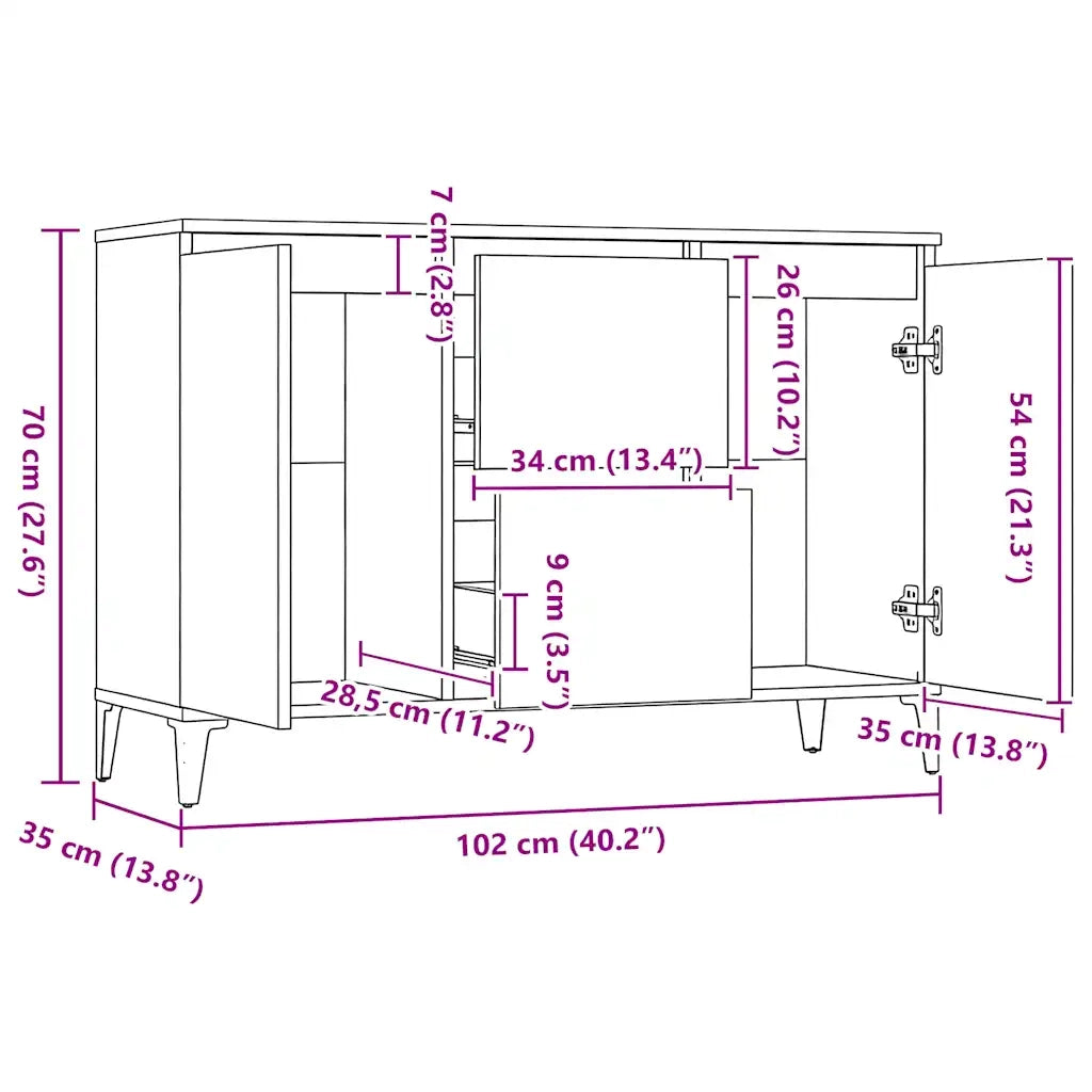 Credenza Rovere Fumo 102x35x70 cm in Legno Multistrato 815165