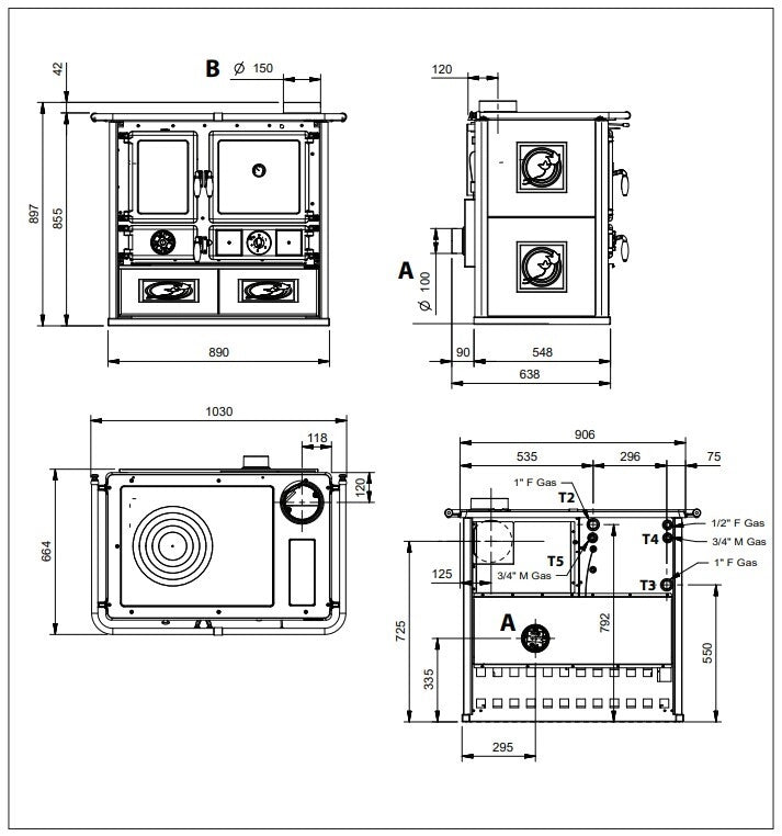 TERMOCUCINA A LEGNA TERMOROSA DSA 4.0 COL.LIBERTY BORDEAUX