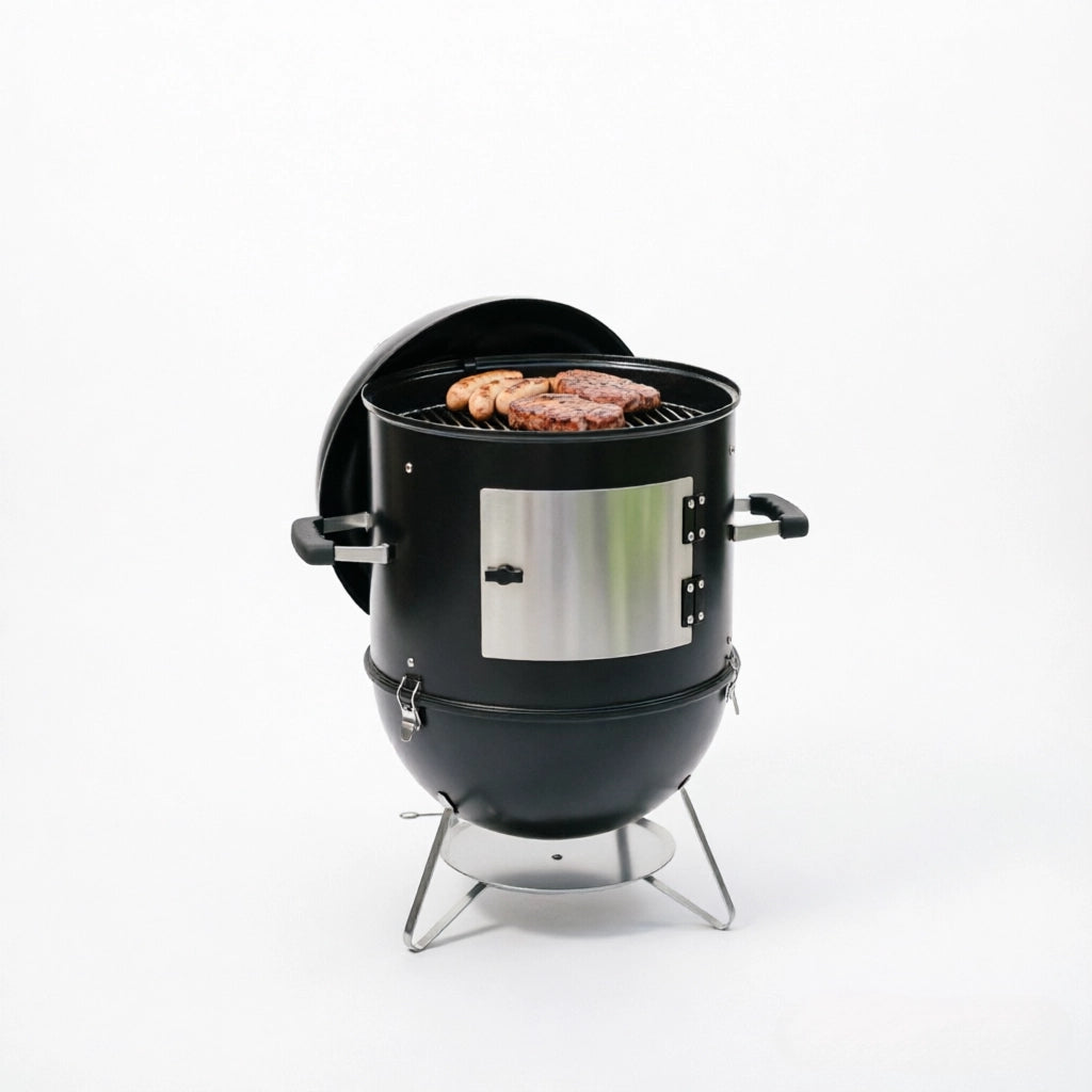 Camera di affumicatura 3 in 1 con 3 griglie da cucina, termometro integrato e ventilazione regolabile.