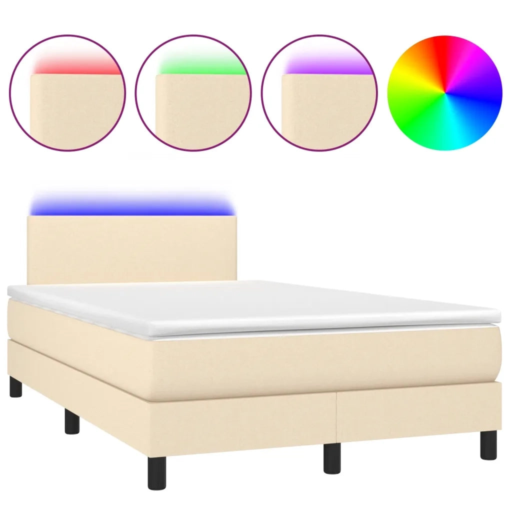 Letto a Molle con Materasso e LED Crema 120x200cm in Tessuto 3132986