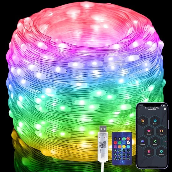 Luci da soffitto intelligenti 20M - Sincronizzazione musicale - 200 LED - Stringhe di luci multicolori - IP65 impermeabili - Adatte per camera da letto e feste.