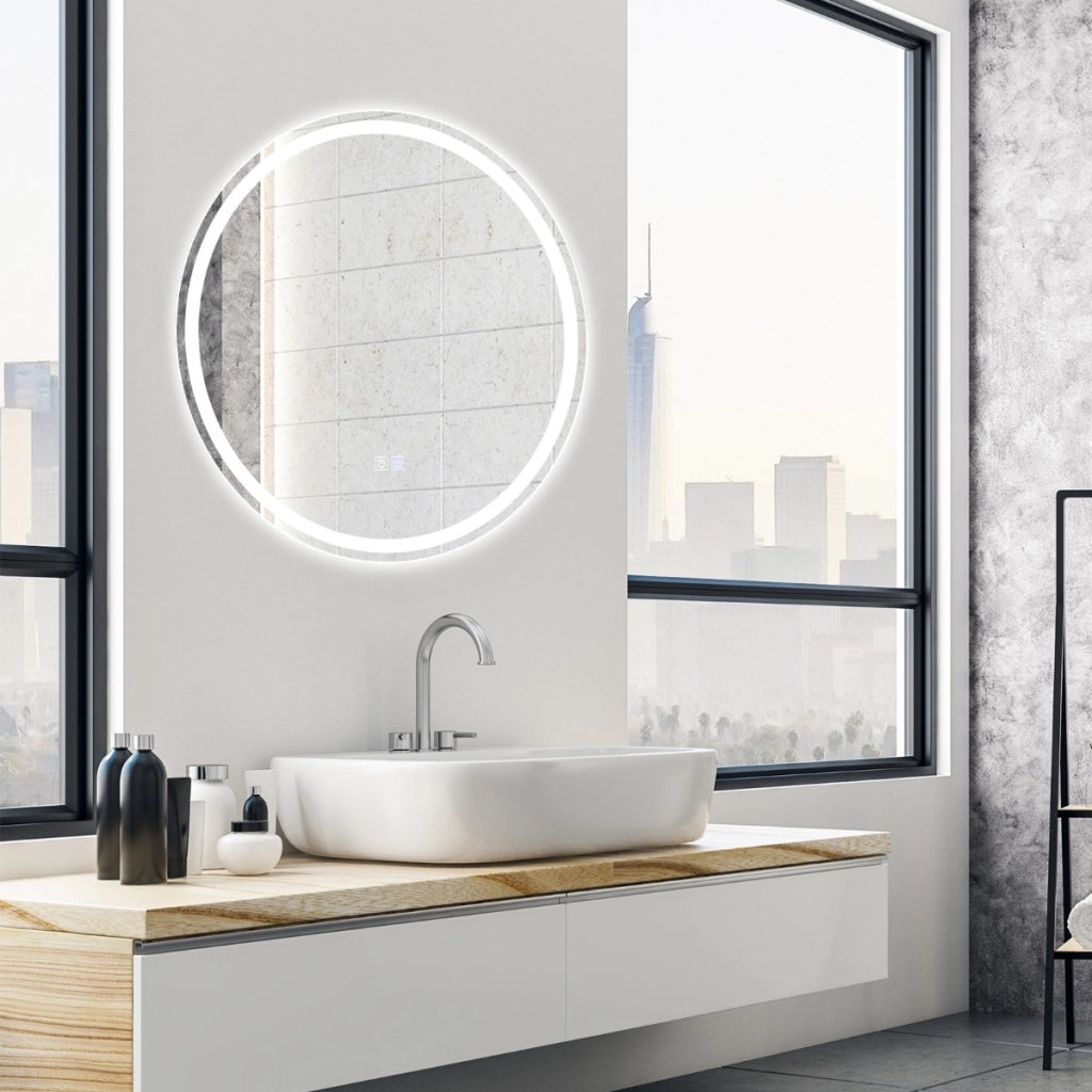 Specchio LED rotondo da bagno a parete, Specchio impermeabile con luminosit¨¤ e temperatura del colore regolabili