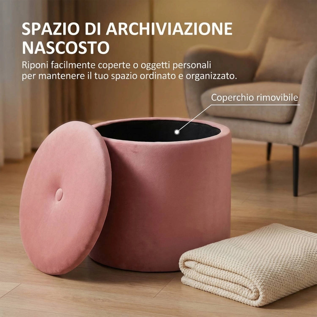 Marvin Pouf Contenitore in Velluto Selina Sgabello Salvaspazio con Vano Portaoggetti Seduta Moderna Elegante per Soggior