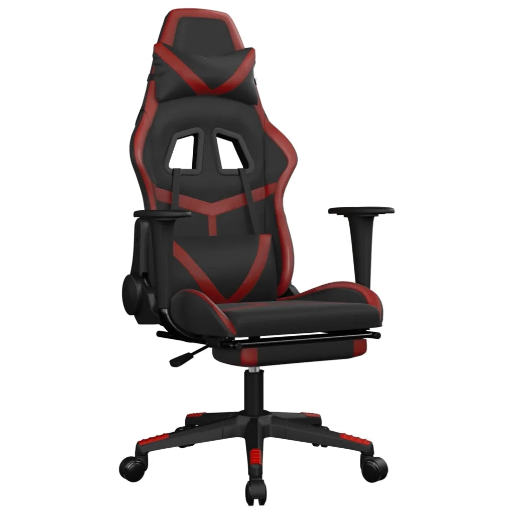 Sedia Gaming | Sedia da e-sports Massaggio Poggiapiedi Nero e Rosso Vino Similpelle