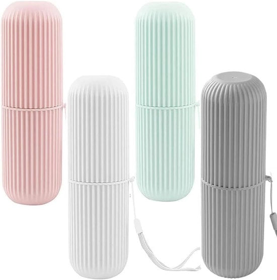 Cassa per Spazzola da Denti da Viaggio - 4 Pezzi - Colore: Bianco Verde Rosa Grigio - Kit di Spazzola da Denti Multifunzione per Viaggi