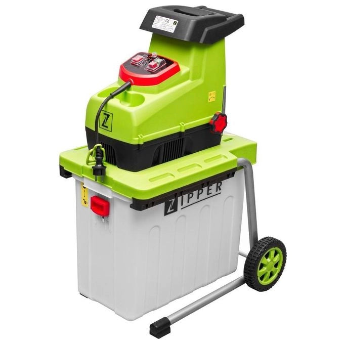 Zipper ZI-GHAS2800 Biotrituratore Elettrico 2800 W Sistema di Taglio a Rulli Diametro Massimo 44 mm Contenitore 60 L Ruote Integrate colore Nero e Verde