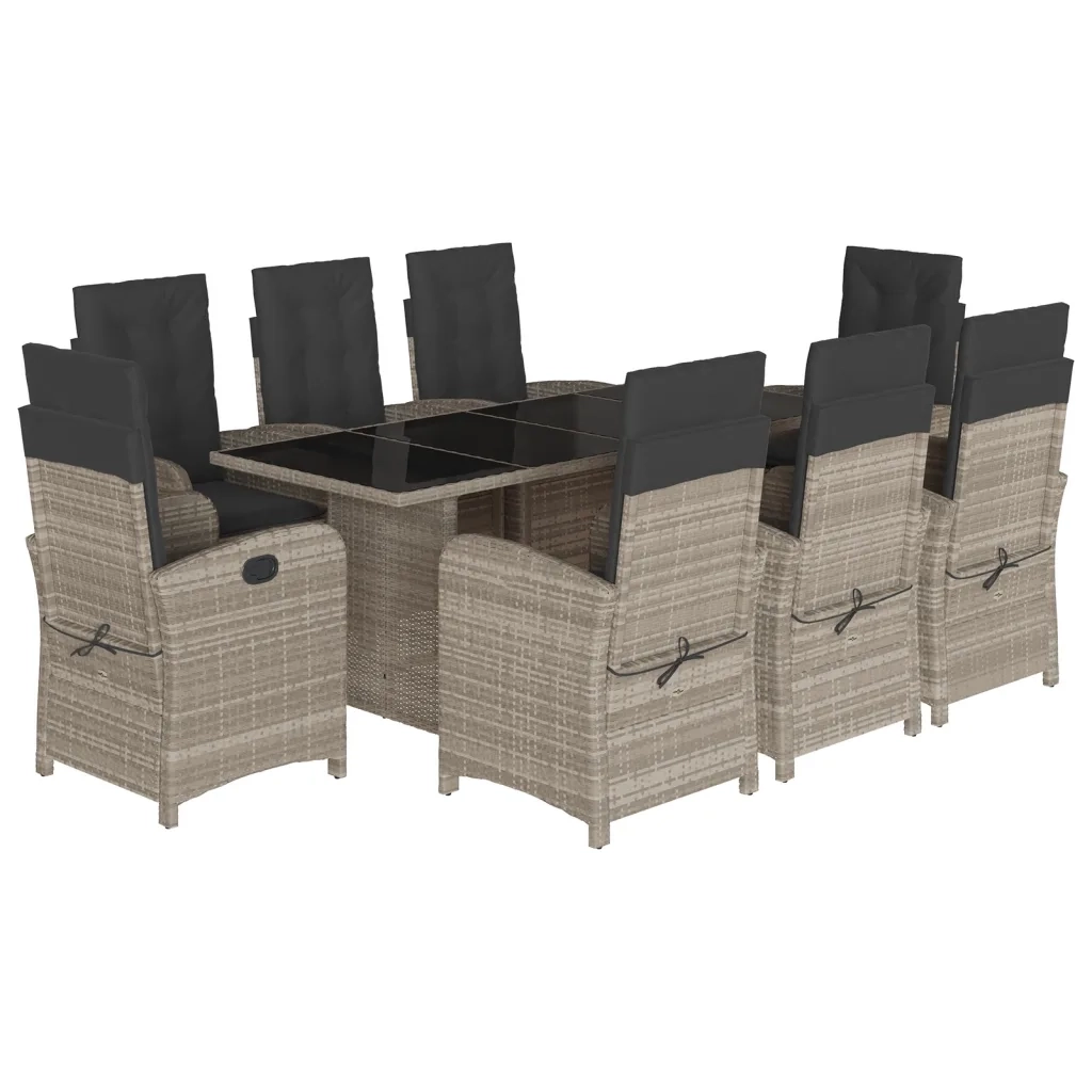 Set Pranzo da Giardino 9pz con Cuscini Grigio Chiaro Polyrattancod mxl 113290