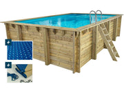 Piscina rettangolare in legno "Panama 130" - 6,20 x 4,10 x 1,30 m + copertura a bolle da 180 µ - copertura invernale da 280 g/m² +