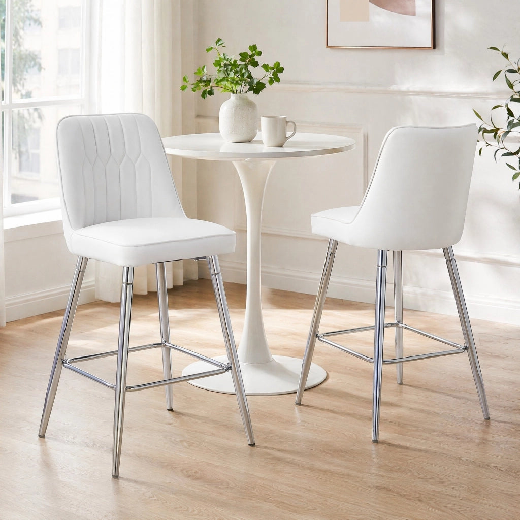 SGABELLO DA BAR Set da 2 pezzi 100 cm PU Bianco Metallo Argento