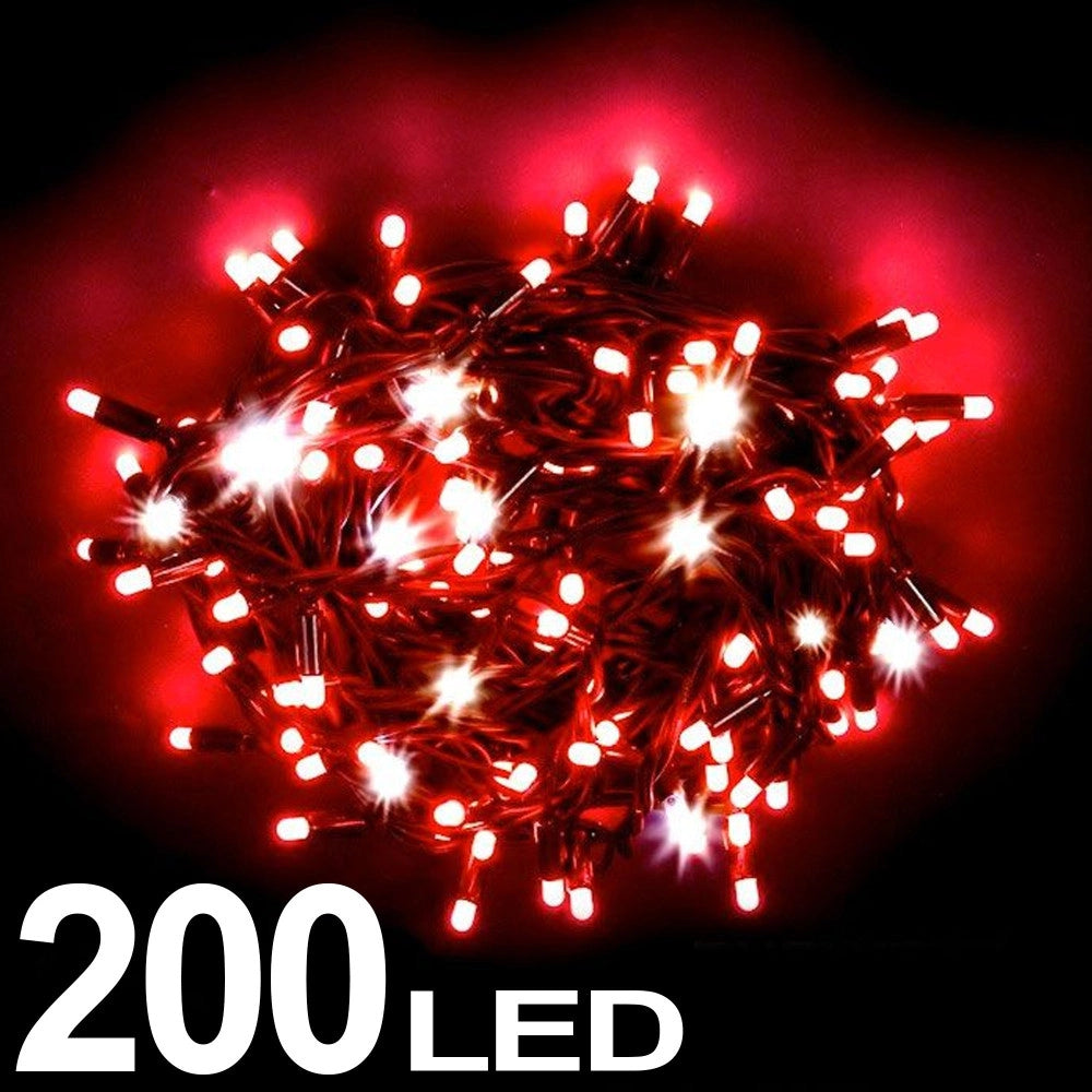 Trade Shop - Catena Luminosa 200 Luci Led Lucciole Colore Rosso Con Controller 8 Funzioni -