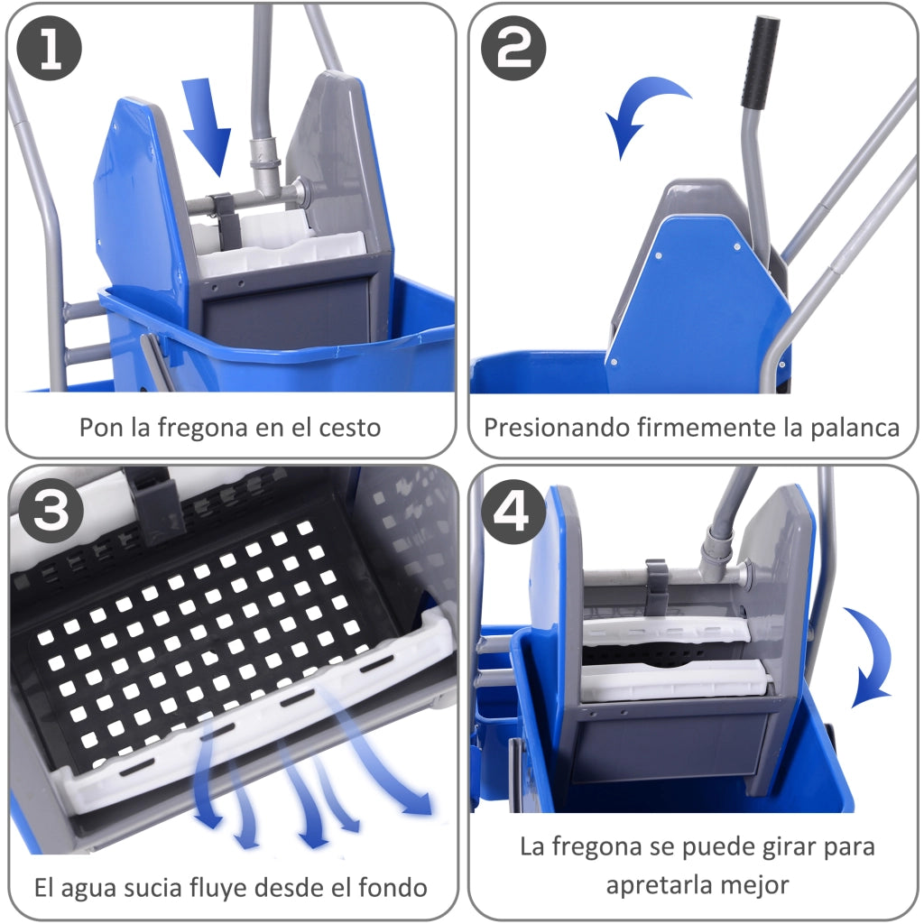Carrello per Pulizia con Secchio 25 Litri ¨C Zephmum ¨C Blu 72x49,5x95 cm