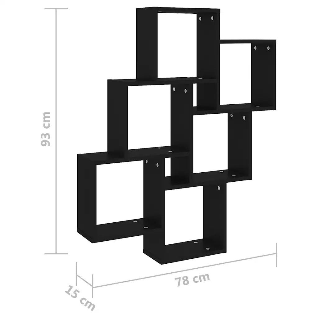 Mensola da Parete | Mensola sospesa a Cubo Nera 78x15x93 cm in Legno Multistrato