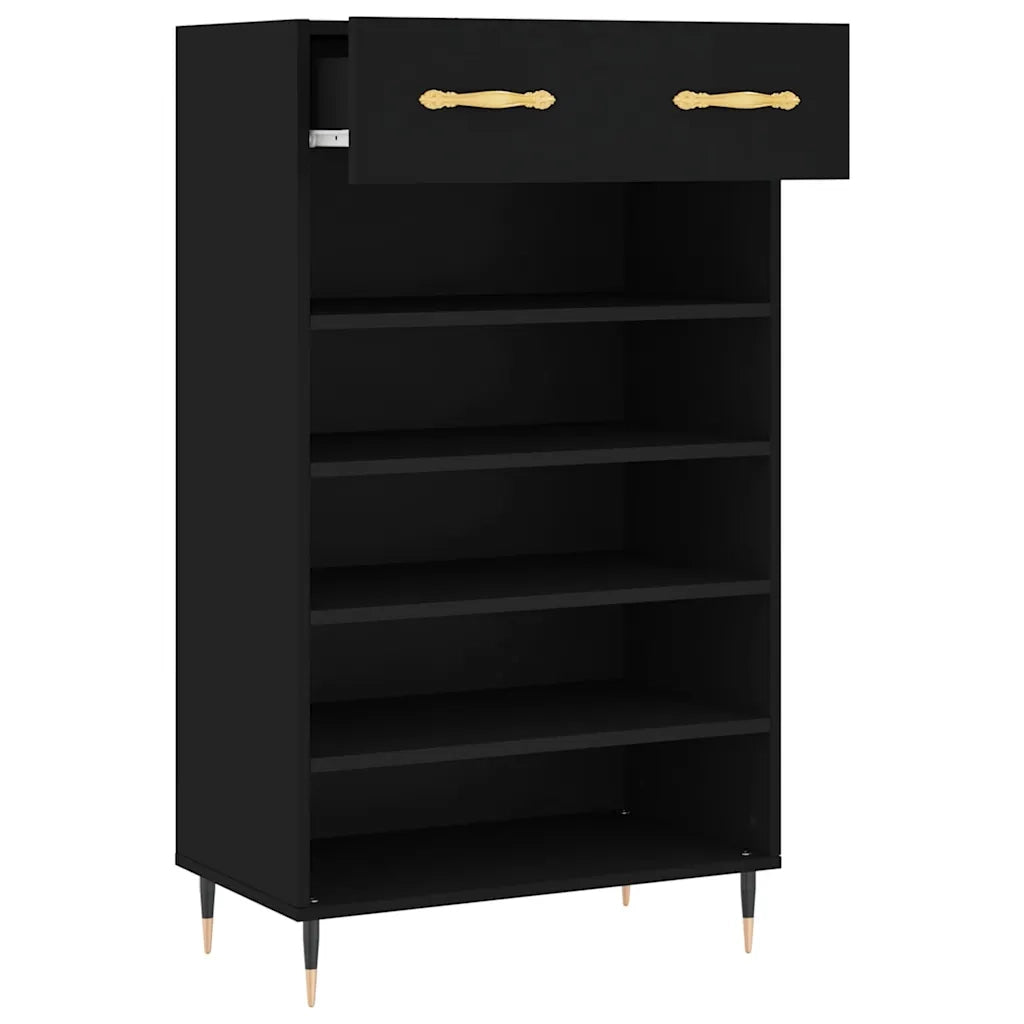 Scarpiera-Scaffale per scarpe Nera 60x35x105 cm in Legno Multistrato 620473