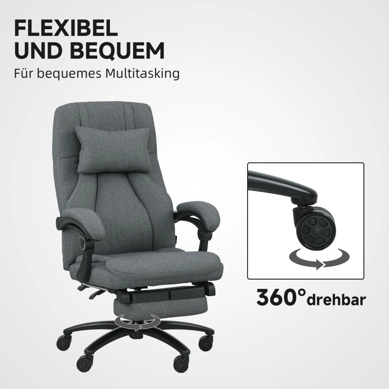 Sedia da ufficio ergonomica con massaggio USB, schienale reclinabile e poggiapiedi in poliestere grigio scuro