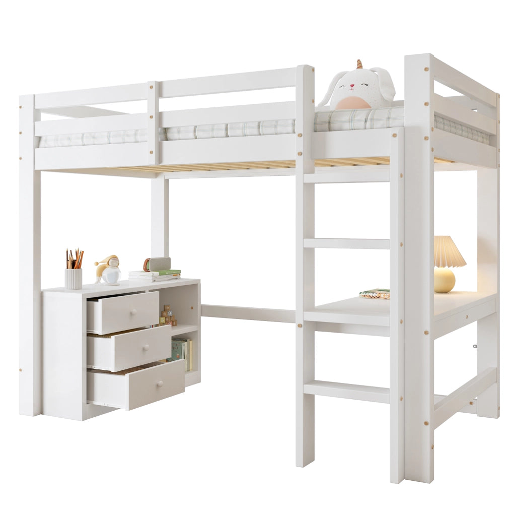 Letto a soppalco 90x200 cm bianco in legno e MDF con scrivania