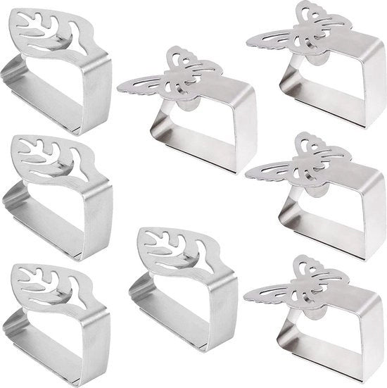 Set di 8 pesi per tovaglie con chiusura - Clip in acciaio inossidabile per giardino ristorante - Decorazioni esterne per party familiari (foglie farfalla) chiusura per tovaglie