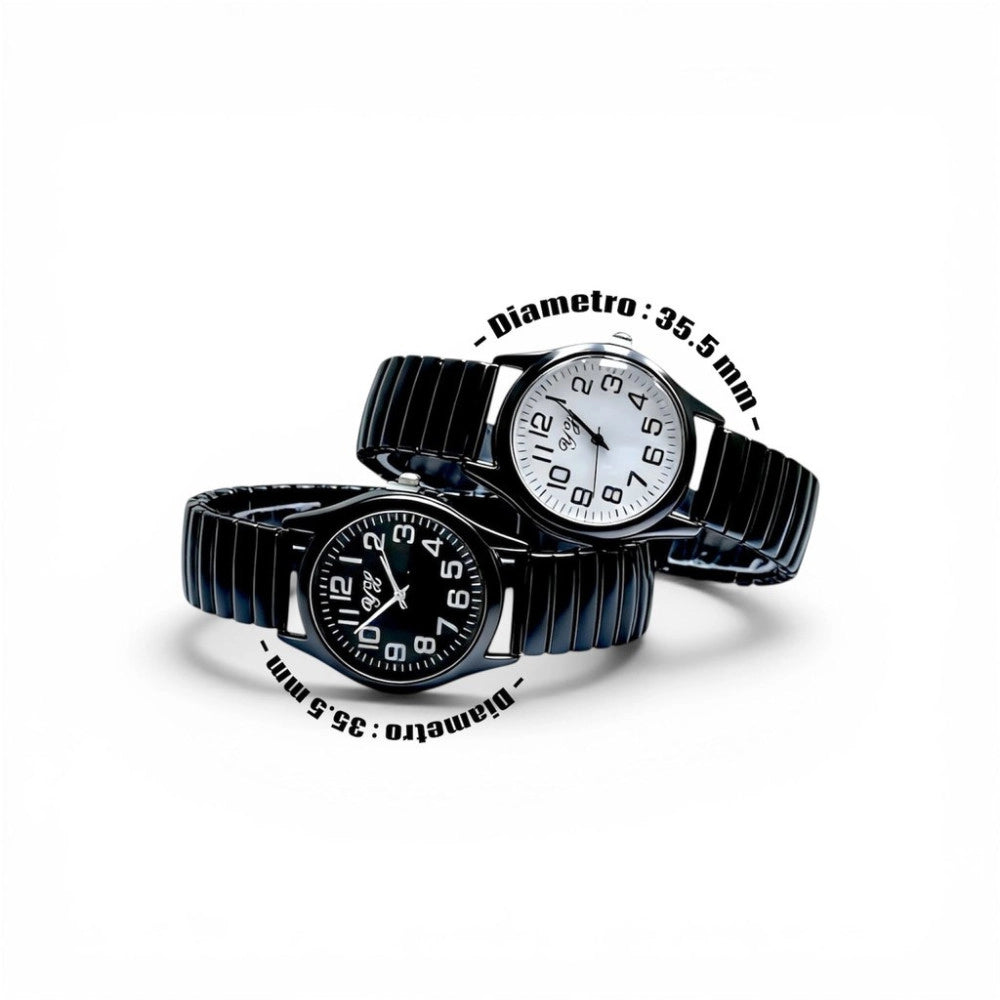 Trade Shop - Orologio Da Polso 35.5 Mm Nero Elegante Quadrante Nero Cinturino Elastico -