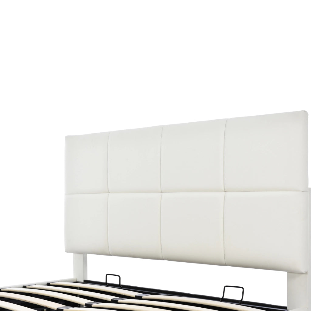 Letto matrimoniale imbottito 140x200 cm con LED, contenitore idraulico e rete a doghe