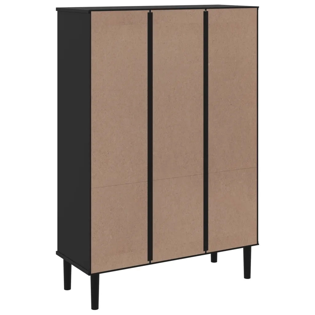 Credenza-Buffet-Armadio da cucina SENJA Aspetto Rattan Nero 90x35x130 cm Legno Pino