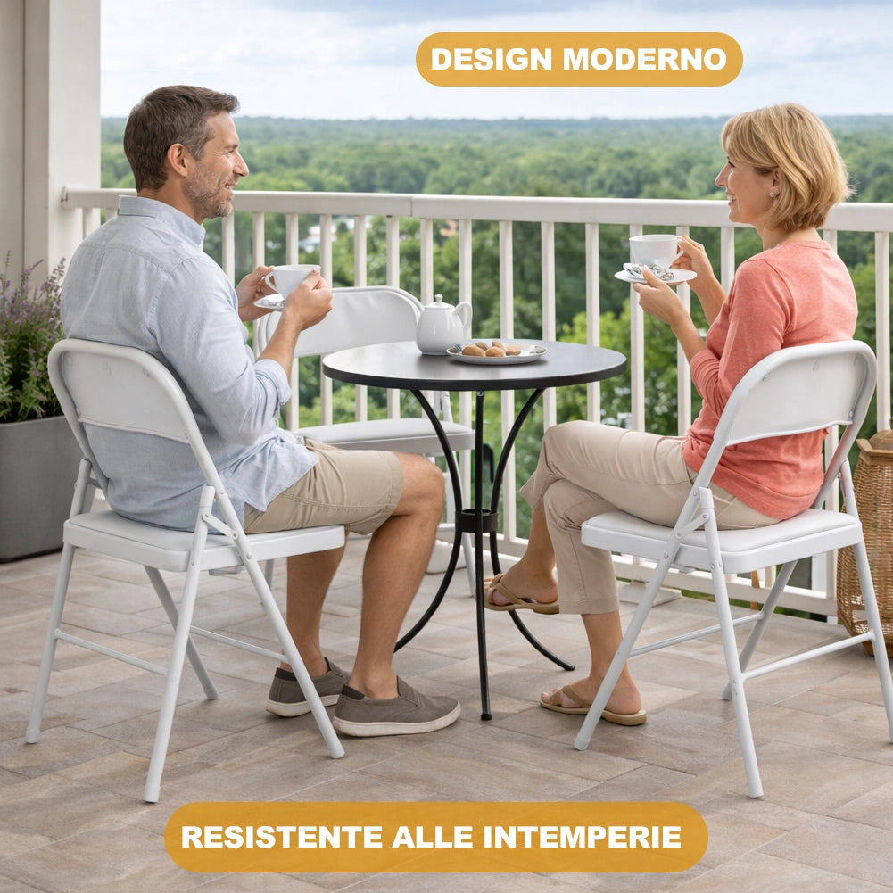 Set 4 Sedie Bianche in Metallo e Seduta in Ecopelle Imbottita Sedia Ergonomica