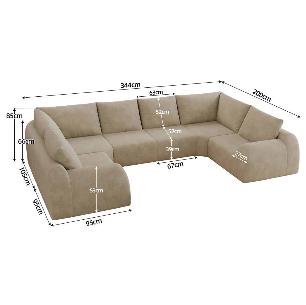 Divano componibile compresso a U in tessuto chenille; imbottitura in schiuma elastica; kaki
