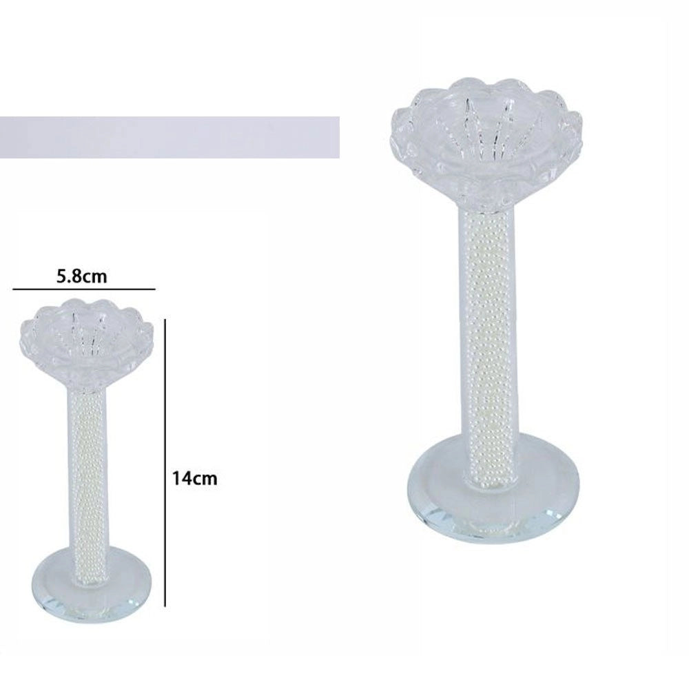 Trade Shop - Porta Candela Vetro Perle Candeliere Idea Regalo Bomboniera Cristallo 14x5.8 Cm -