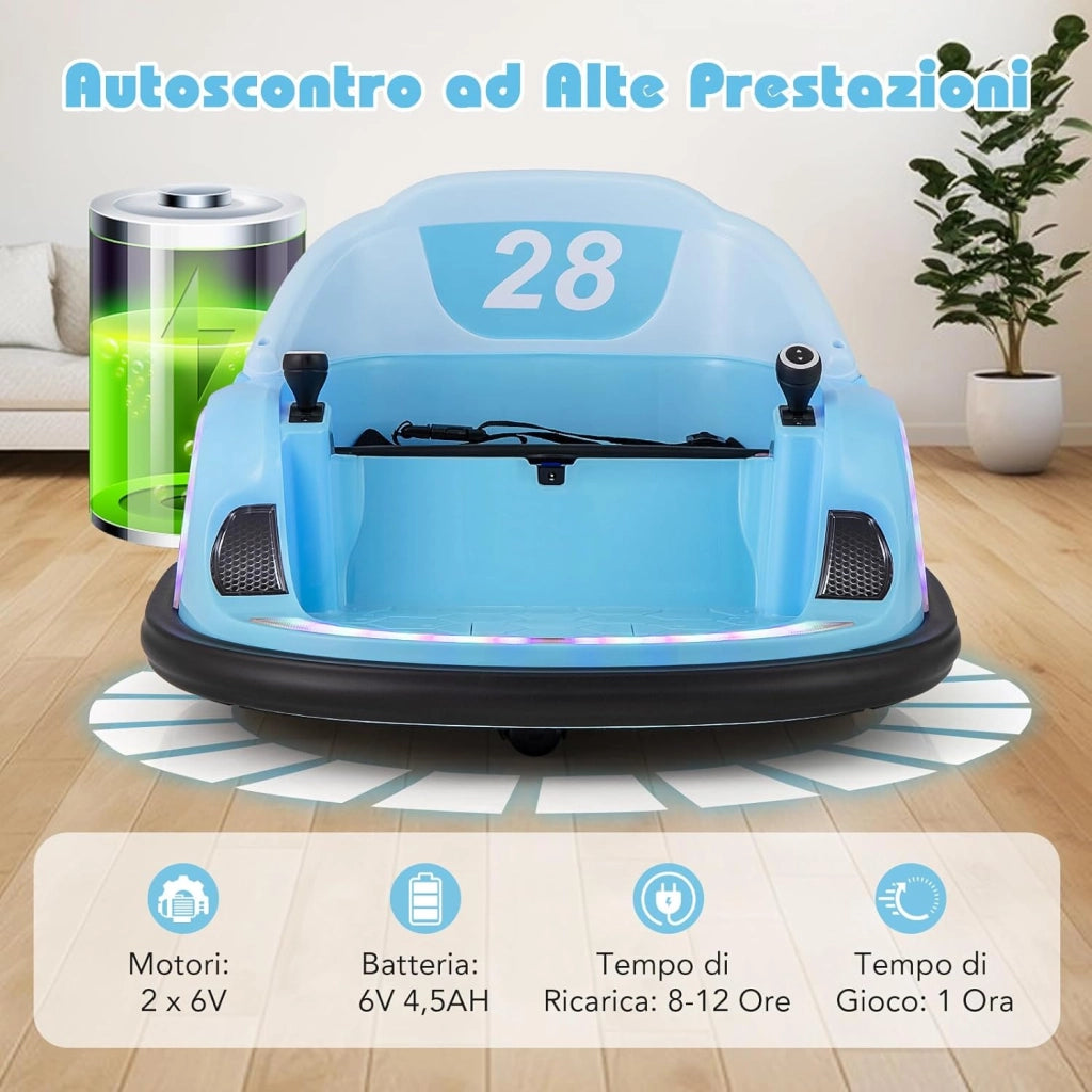 Autoscontro Elettrico per Bambini, Macchina Elettrica per Bambini con Luci LED, Connessione Wireless, Musica Giro a 360°, Macchina Cavalcabile per Bambini dai 18+ Mesi (Blu)