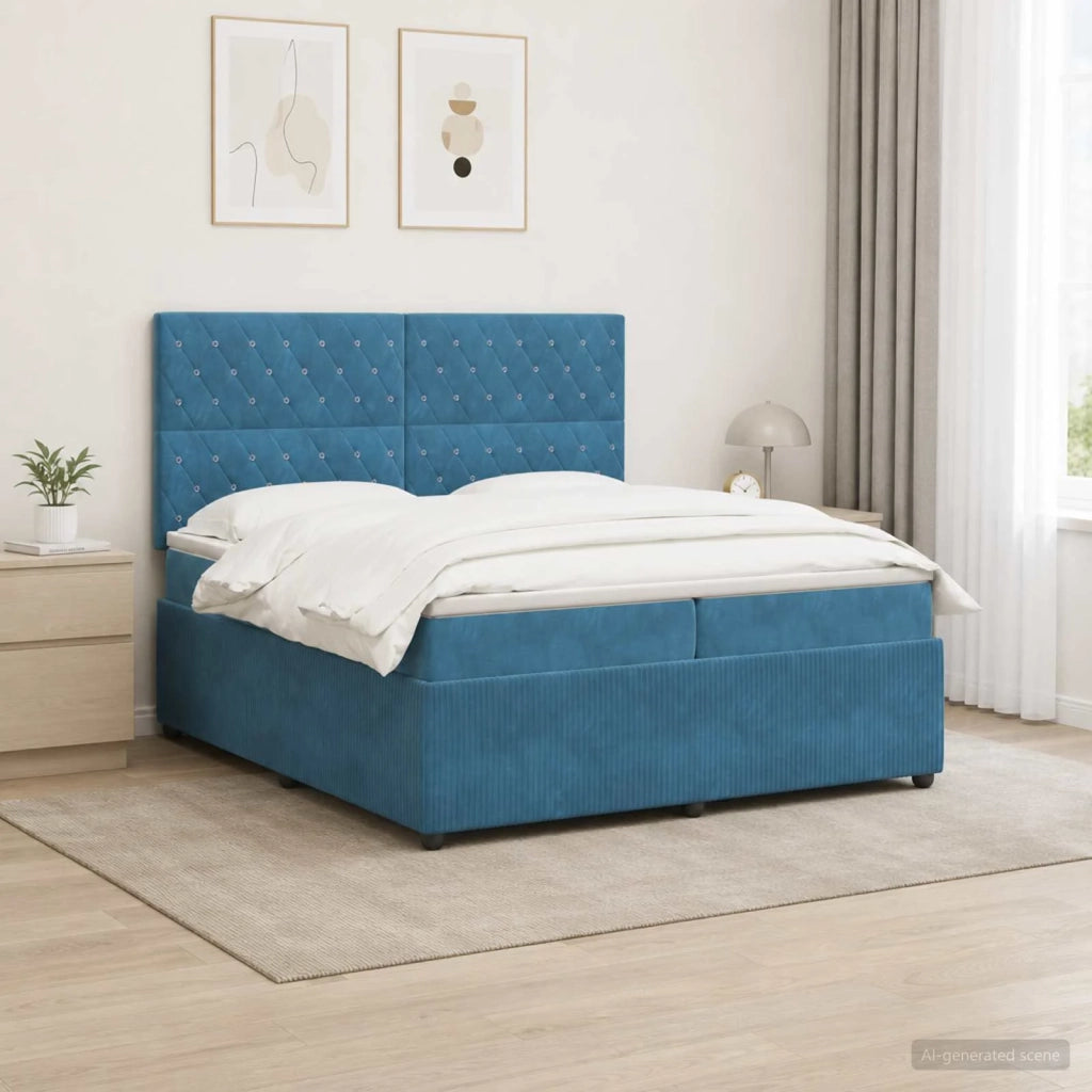 Letto Box Spring LED con Materasso Blu 200 x 200 cm Velluto 3456135