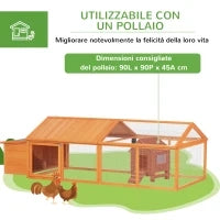 Pollaio da Giardino per 4-8 Galline in Legno con Rete Metallica e Tetto Apribile, 240x112.5x76 cm, Arancione