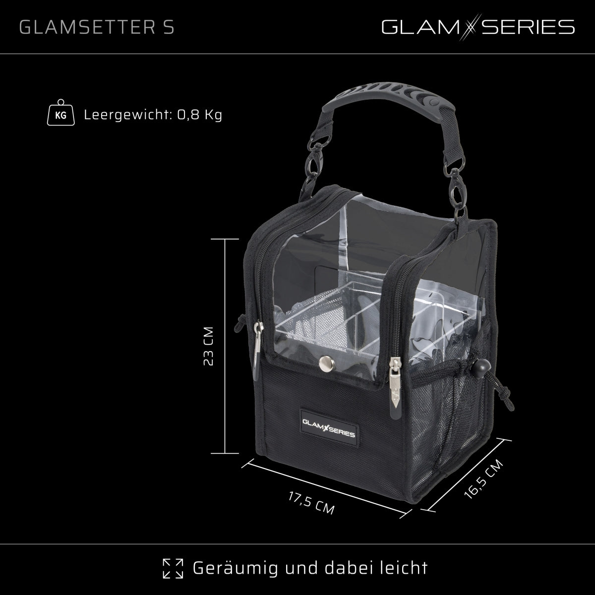 GlamSeries GlamSetter S Borsa per trucco 175 x 165 x 230 mm, beauty case trasparente con diverse opzioni di trasporto