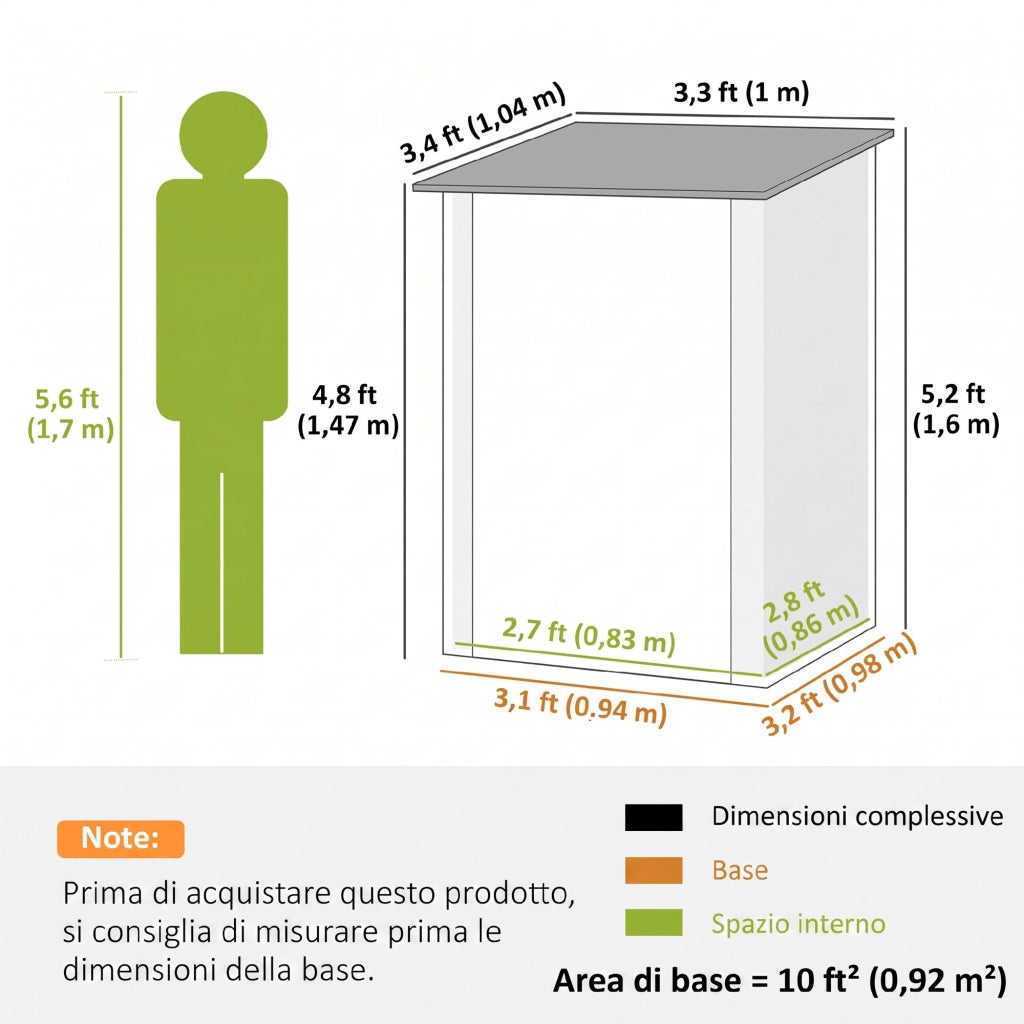 Casetta da Giardino Porta Attrezzi in Acciaio Galvanizzato con Porta, 100x104x160 cm, Grigio Scuro