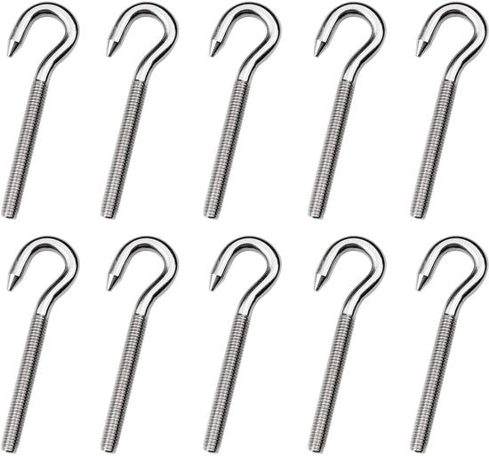Set di ganci per tende e sedie a dondolo 10 pezzi - 304 acciaio inossidabile - resistente alla corrosione - lungo manico - per tende e sedie a dondolo - finitura lucida - viti a croce