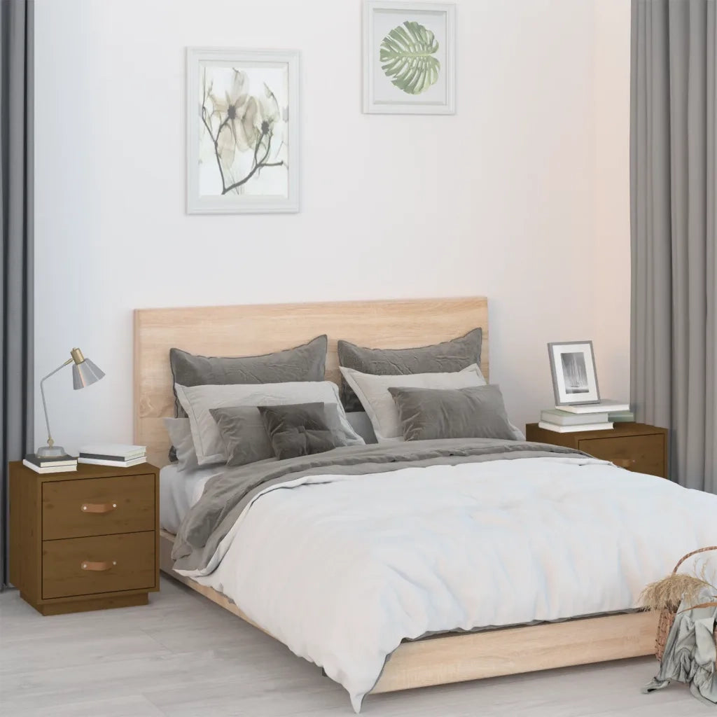 Comodini 2 pz-Set di 2 Tavolino da notte Ambrati 40x34x45 cm in Legno Massello di Pino