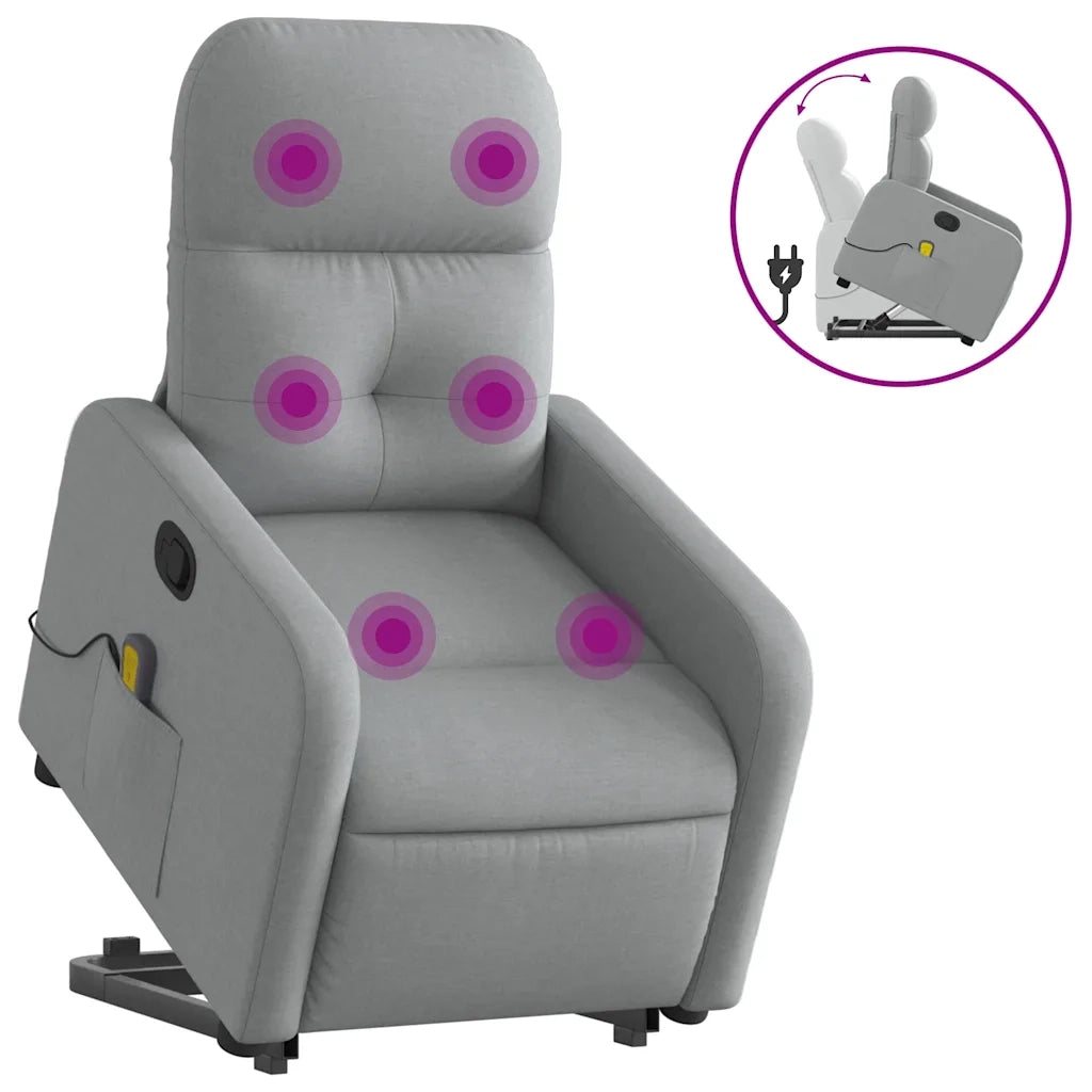 Poltrona | Sedia Relax Alzapersona Massaggi Reclinabile Grigio Chiaro Tessuto