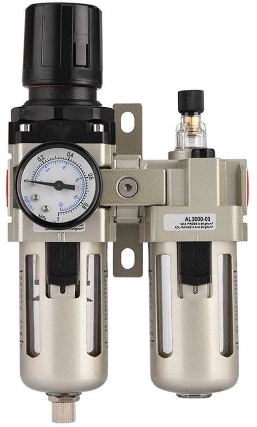 Filtro di umidità in alluminio - filtro del compressore di aria - filtro dell'olio a cascata - con connessione 3/8 pollici - leggero e duraturo - filtra umidità e particelle - regolatore di aria