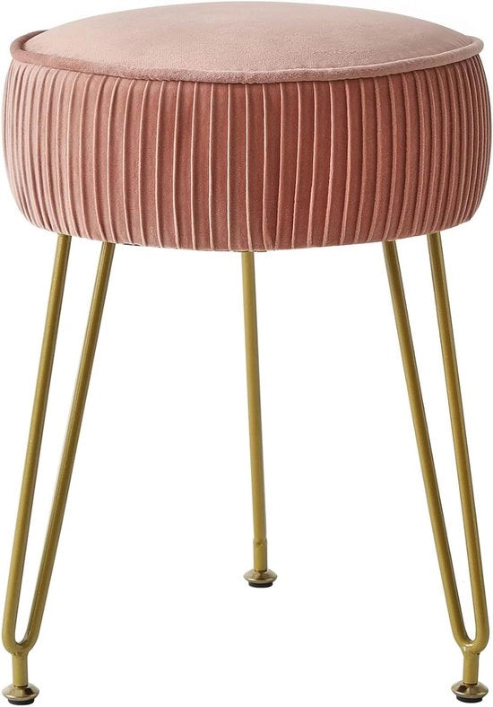 Cassa da trucco rotonda in pelle morbida - rosa, tavolo laterale, commode - gambe in acciaio dorato