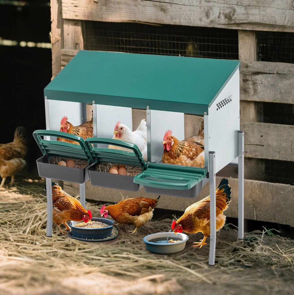 Nido per galline in metallo con 3 scomparti, verde