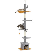 Tiragraffi per Gatti 275cm ¨C Xylo ¨C 6 Livelli con Piattaforme e Cuccia Grigio Chiaro