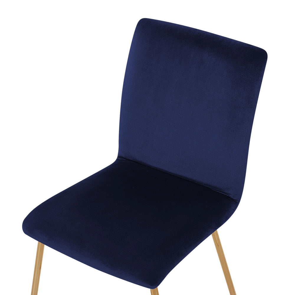 Set di 2 Sedie da Pranzo Velluto Blu Gambe in Metallo dorato senza braccioli Retro Glam