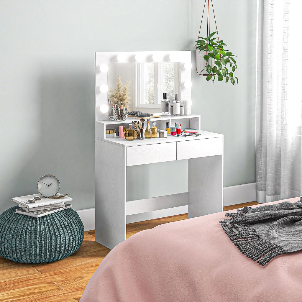 Tavolo trucco con specchio illuminato LED e cassetti ¨C zephmum ¨C bianco