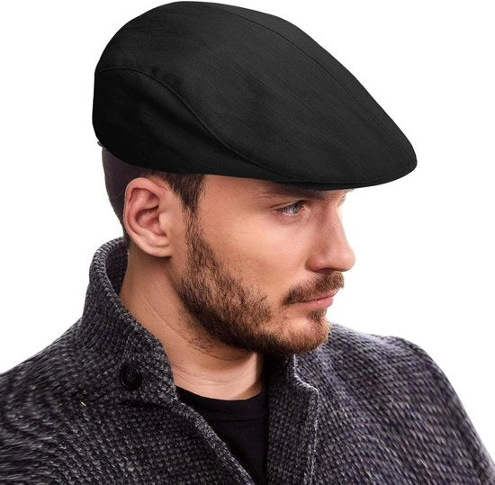 Cappello Baker Boy in stile pittorio, per uomo, con visiera piatta in tessuto di cotone, nero, regolabile