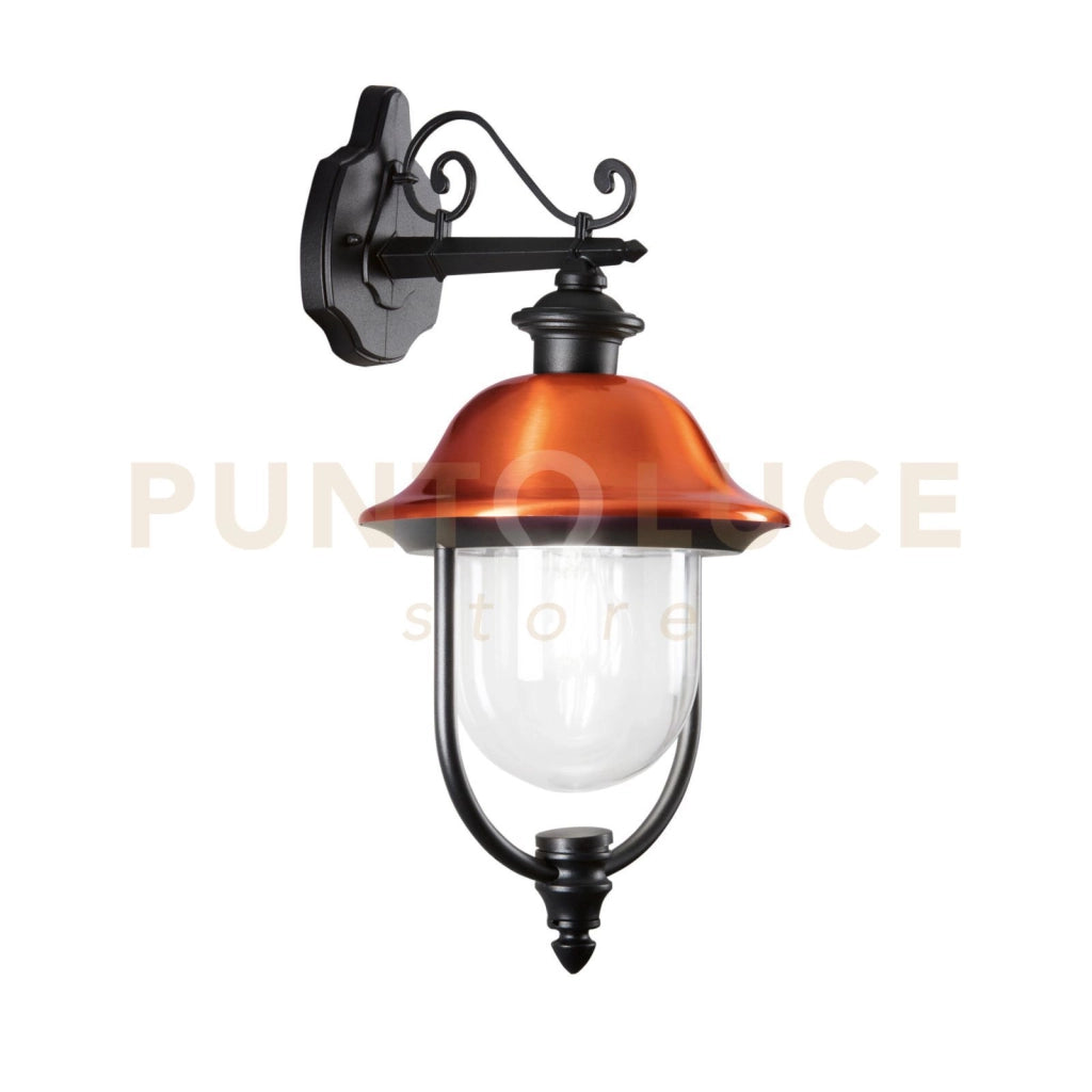 APPLIQUE DOWN VENEZIA NERA E RAME 1 LUCE ATTACCO E27 IP44 25X29X52,5CM