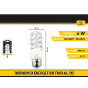 Trade Shop - Lampadina Led A Spirale E27 5 W Luce Bianca Fredda Calda Naturale 28d S-02t -