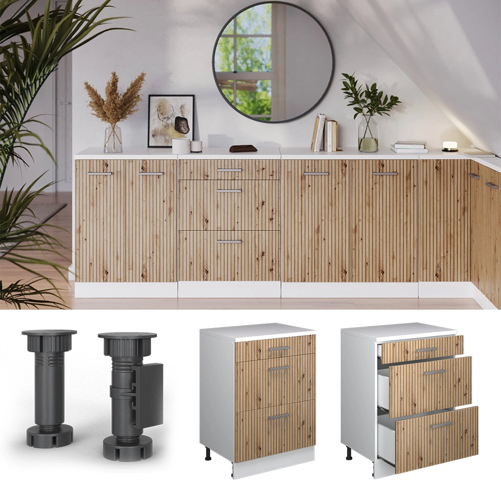 Mobile per mansarda Rion Rovere artigianale/Bianco 60 x 83.8 cm senza inclinazione con 3 cassetti Vicco