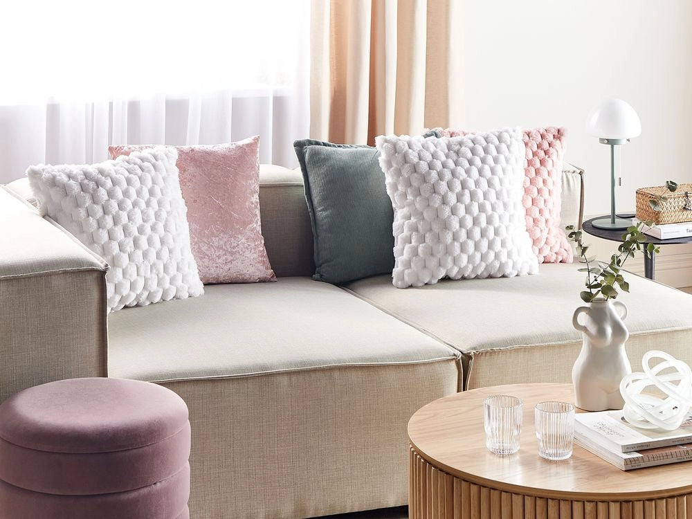 Set di 2 cuscini in ecopelle bianco con motivo a nido d'ape 43 x 43 cm soggiorno camera da letto